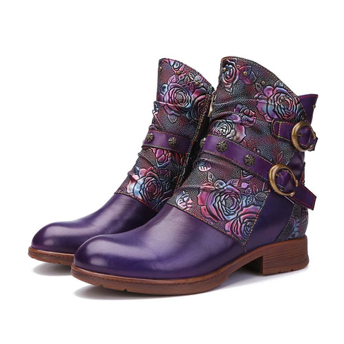 Retro Handmade Painted Buckle Flat Shoes
