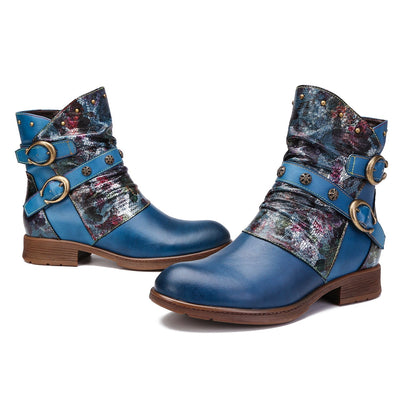 Retro Handmade Painted Buckle Flat Shoes